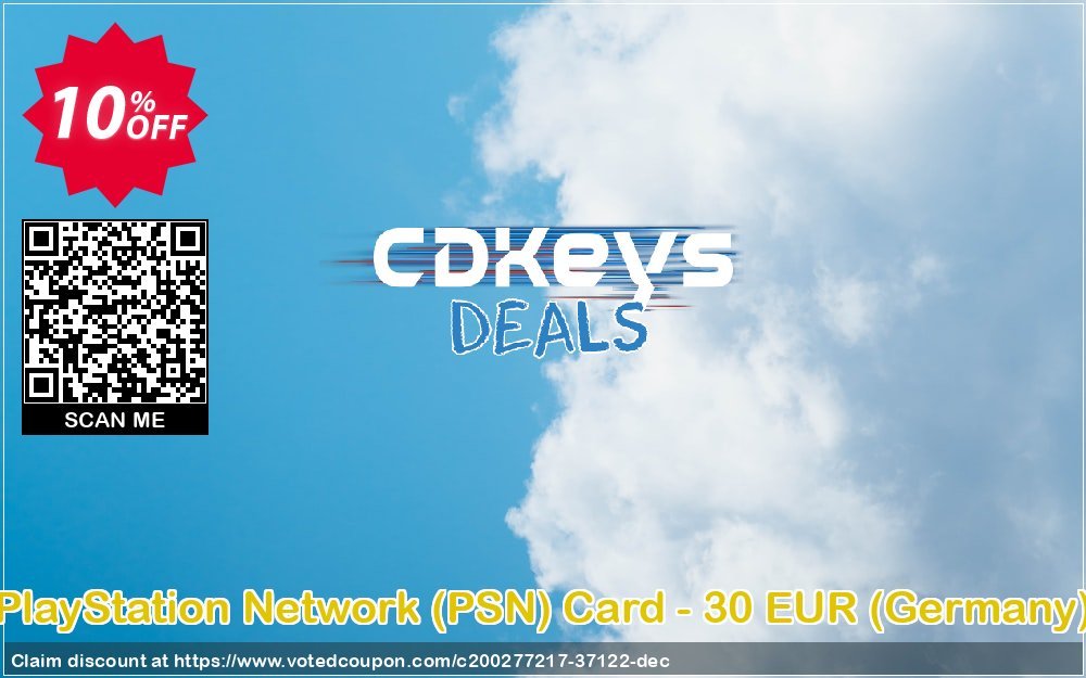 PS Network, PSN Card - 30 EUR, Germany  Coupon, discount PlayStation Network (PSN) Card - 30 EUR (Germany) Deal 2024 CDkeys. Promotion: PlayStation Network (PSN) Card - 30 EUR (Germany) Exclusive Sale offer 