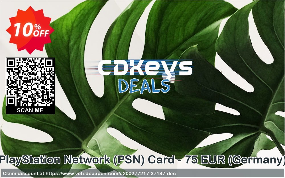 PS Network, PSN Card - 75 EUR, Germany  Coupon, discount PlayStation Network (PSN) Card - 75 EUR (Germany) Deal 2024 CDkeys. Promotion: PlayStation Network (PSN) Card - 75 EUR (Germany) Exclusive Sale offer 