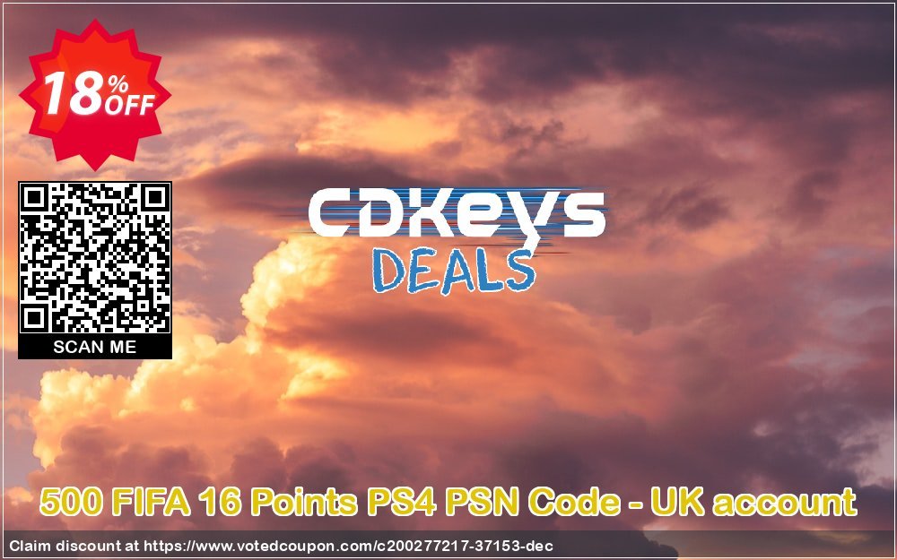 500 FIFA 16 Points PS4 PSN Code - UK account Coupon, discount 500 FIFA 16 Points PS4 PSN Code - UK account Deal 2024 CDkeys. Promotion: 500 FIFA 16 Points PS4 PSN Code - UK account Exclusive Sale offer 