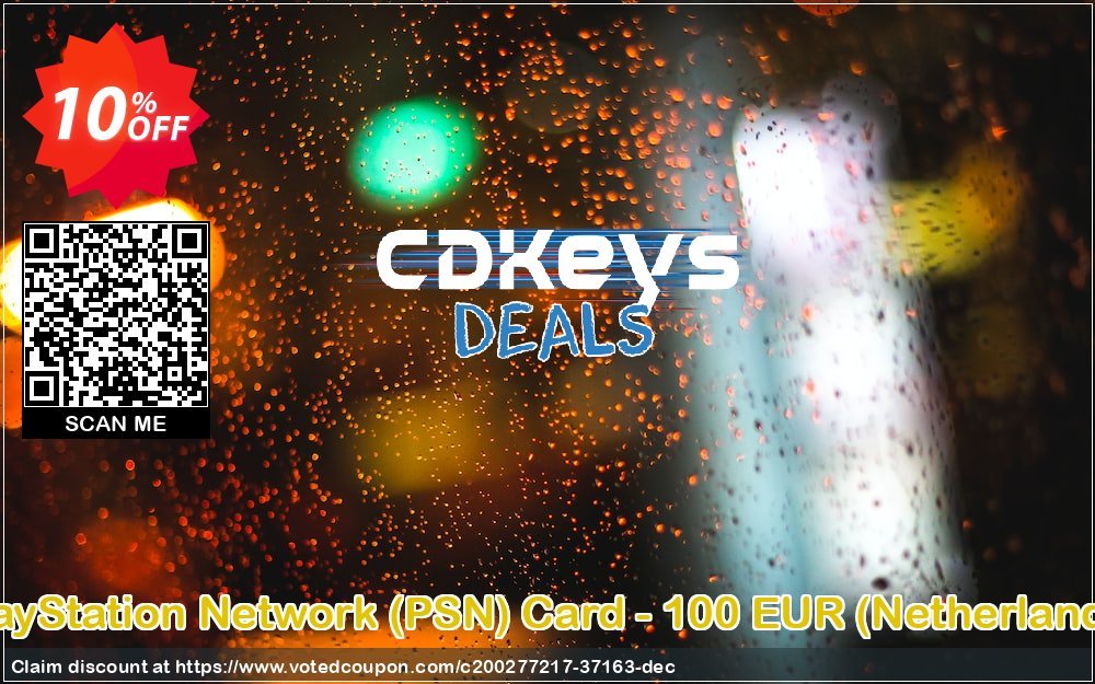 PS Network, PSN Card - 100 EUR, Netherlands  Coupon, discount PlayStation Network (PSN) Card - 100 EUR (Netherlands) Deal 2024 CDkeys. Promotion: PlayStation Network (PSN) Card - 100 EUR (Netherlands) Exclusive Sale offer 