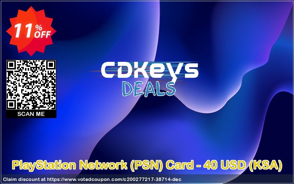 PS Network, PSN Card - 40 USD, KSA  Coupon, discount PlayStation Network (PSN) Card - 40 USD (KSA) Deal 2024 CDkeys. Promotion: PlayStation Network (PSN) Card - 40 USD (KSA) Exclusive Sale offer 
