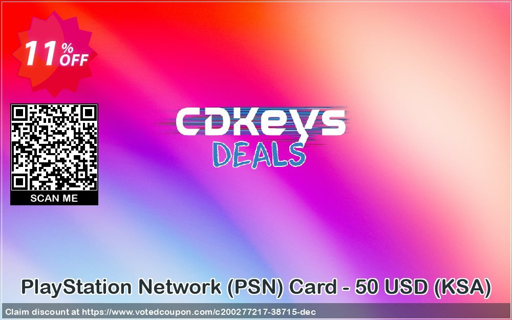 PS Network, PSN Card - 50 USD, KSA  Coupon, discount PlayStation Network (PSN) Card - 50 USD (KSA) Deal 2023 CDkeys. Promotion: PlayStation Network (PSN) Card - 50 USD (KSA) Exclusive Sale offer 