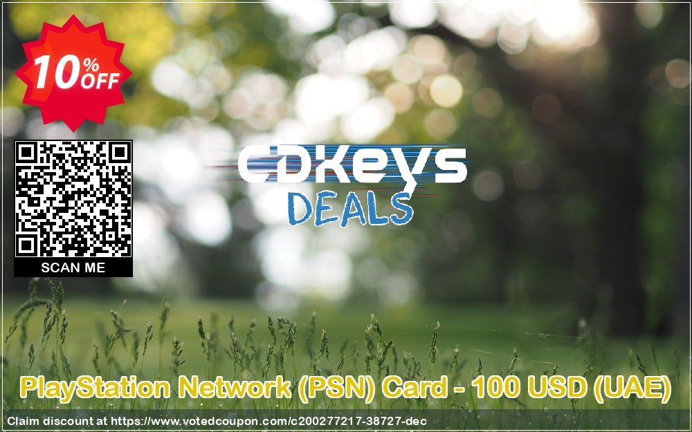 PS Network, PSN Card - 100 USD, UAE  Coupon, discount PlayStation Network (PSN) Card - 100 USD (UAE) Deal 2023 CDkeys. Promotion: PlayStation Network (PSN) Card - 100 USD (UAE) Exclusive Sale offer 