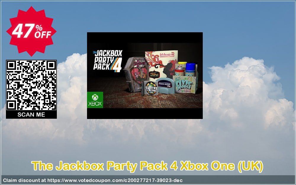 The Jackbox Party Pack 4 Xbox One, UK  Coupon, discount The Jackbox Party Pack 4 Xbox One (UK) Deal 2024 CDkeys. Promotion: The Jackbox Party Pack 4 Xbox One (UK) Exclusive Sale offer 