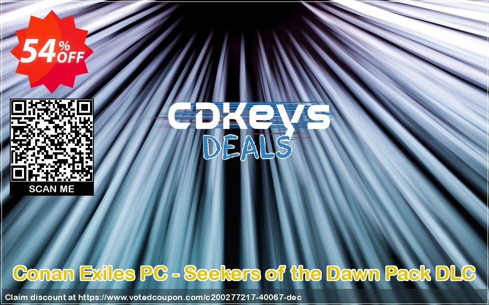 Conan Exiles PC - Seekers of the Dawn Pack DLC Coupon, discount Conan Exiles PC - Seekers of the Dawn Pack DLC Deal 2024 CDkeys. Promotion: Conan Exiles PC - Seekers of the Dawn Pack DLC Exclusive Sale offer 