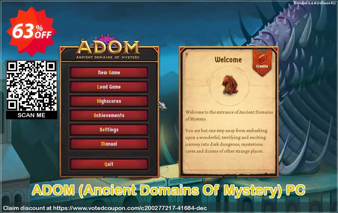 ADOM, Ancient Domains Of Mystery PC Coupon, discount ADOM (Ancient Domains Of Mystery) PC Deal 2024 CDkeys. Promotion: ADOM (Ancient Domains Of Mystery) PC Exclusive Sale offer 