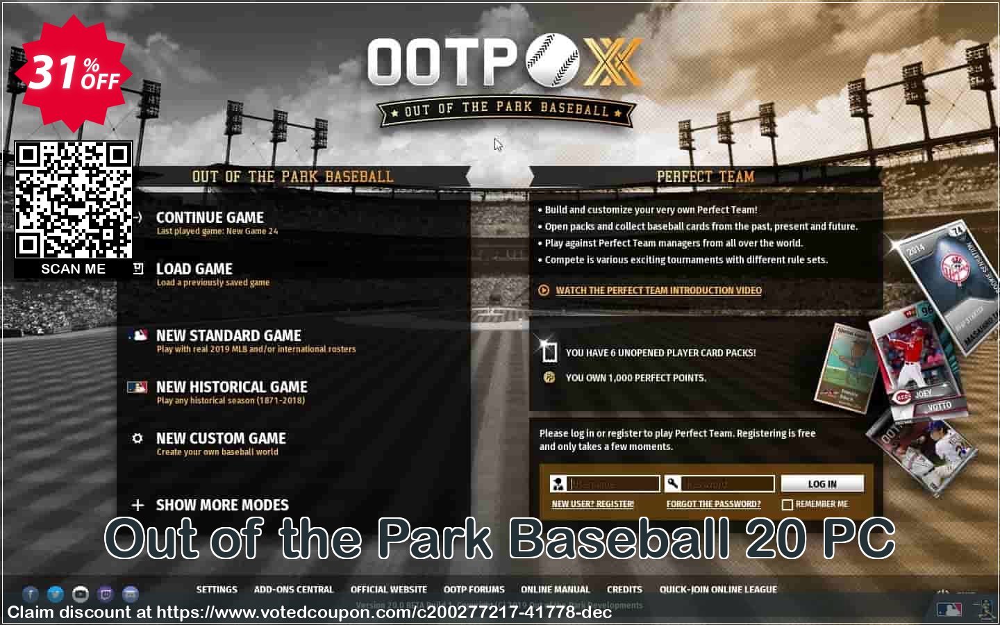 Out of the Park Baseball 20 PC Coupon, discount Out of the Park Baseball 20 PC Deal 2024 CDkeys. Promotion: Out of the Park Baseball 20 PC Exclusive Sale offer 