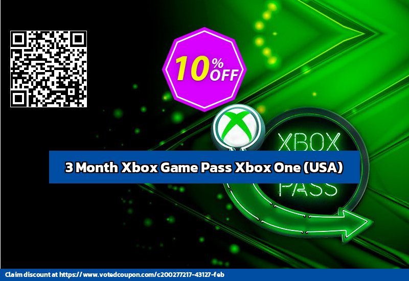 3 Month Xbox Game Pass Xbox One, USA  Coupon, discount 3 Month Xbox Game Pass Xbox One (USA) Deal 2024 CDkeys. Promotion: 3 Month Xbox Game Pass Xbox One (USA) Exclusive Sale offer 