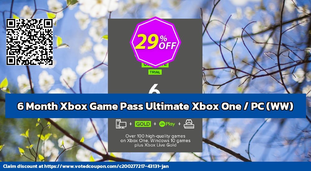 6 Month Xbox Game Pass Ultimate Xbox One / PC, WW  Coupon, discount 6 Month Xbox Game Pass Ultimate Xbox One / PC (WW) Deal 2024 CDkeys. Promotion: 6 Month Xbox Game Pass Ultimate Xbox One / PC (WW) Exclusive Sale offer 