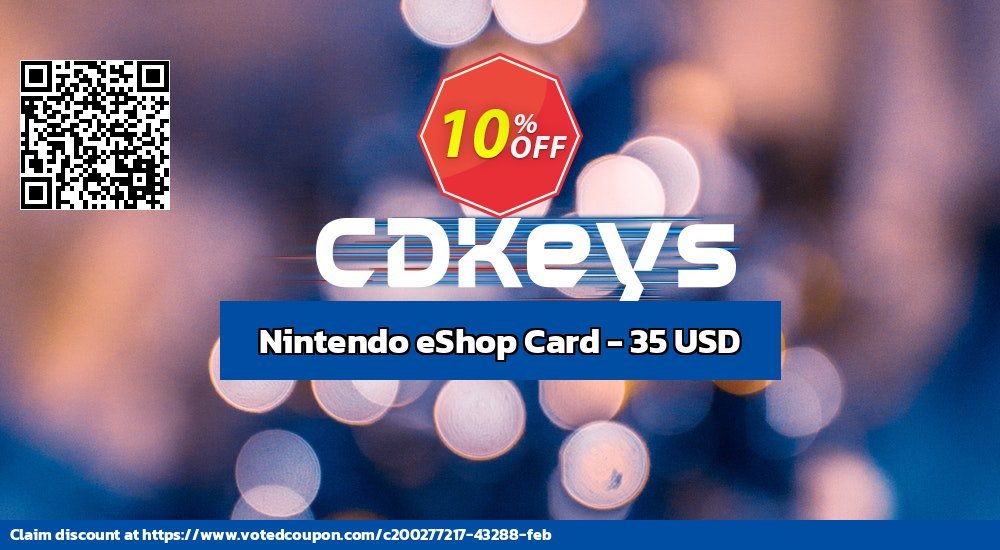 Nintendo eShop Card - 35 USD Coupon, discount Nintendo eShop Card - 35 USD Deal 2024 CDkeys. Promotion: Nintendo eShop Card - 35 USD Exclusive Sale offer 