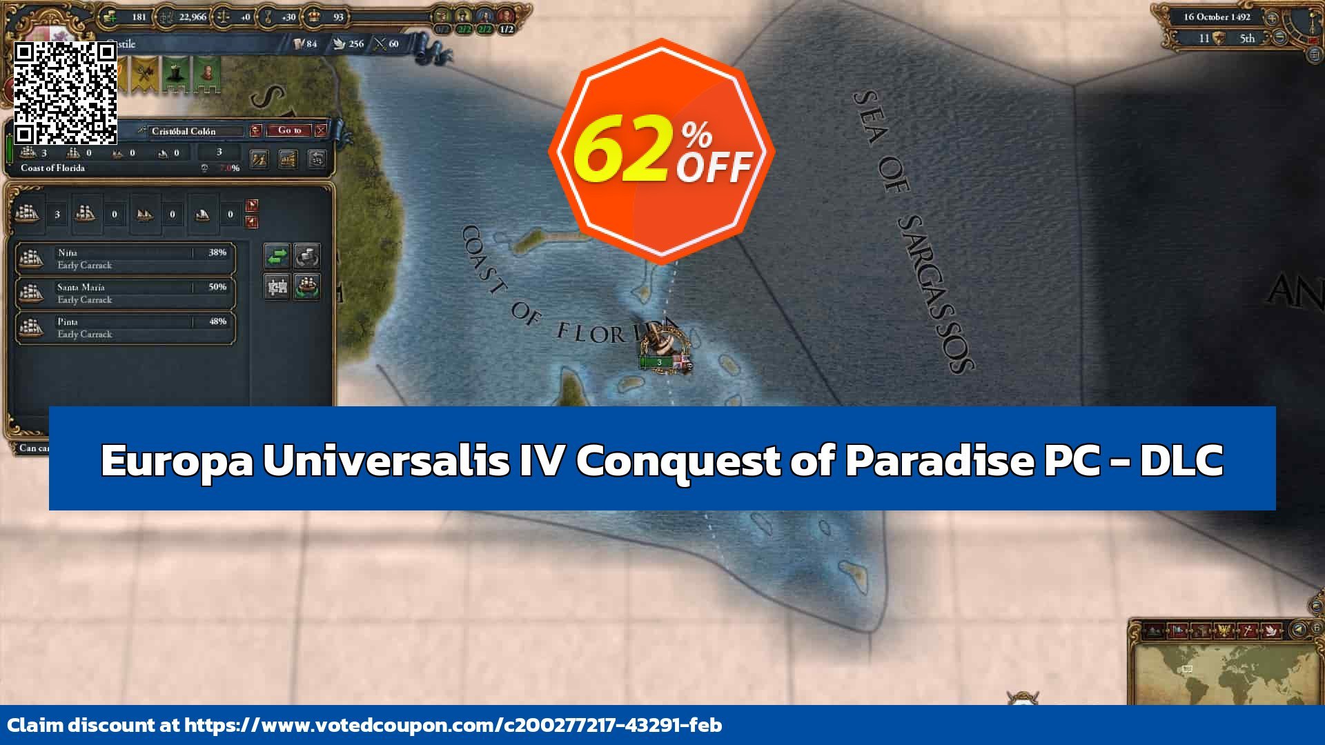 Europa Universalis IV Conquest of Paradise PC - DLC Coupon Code Apr 2024, 63% OFF - VotedCoupon