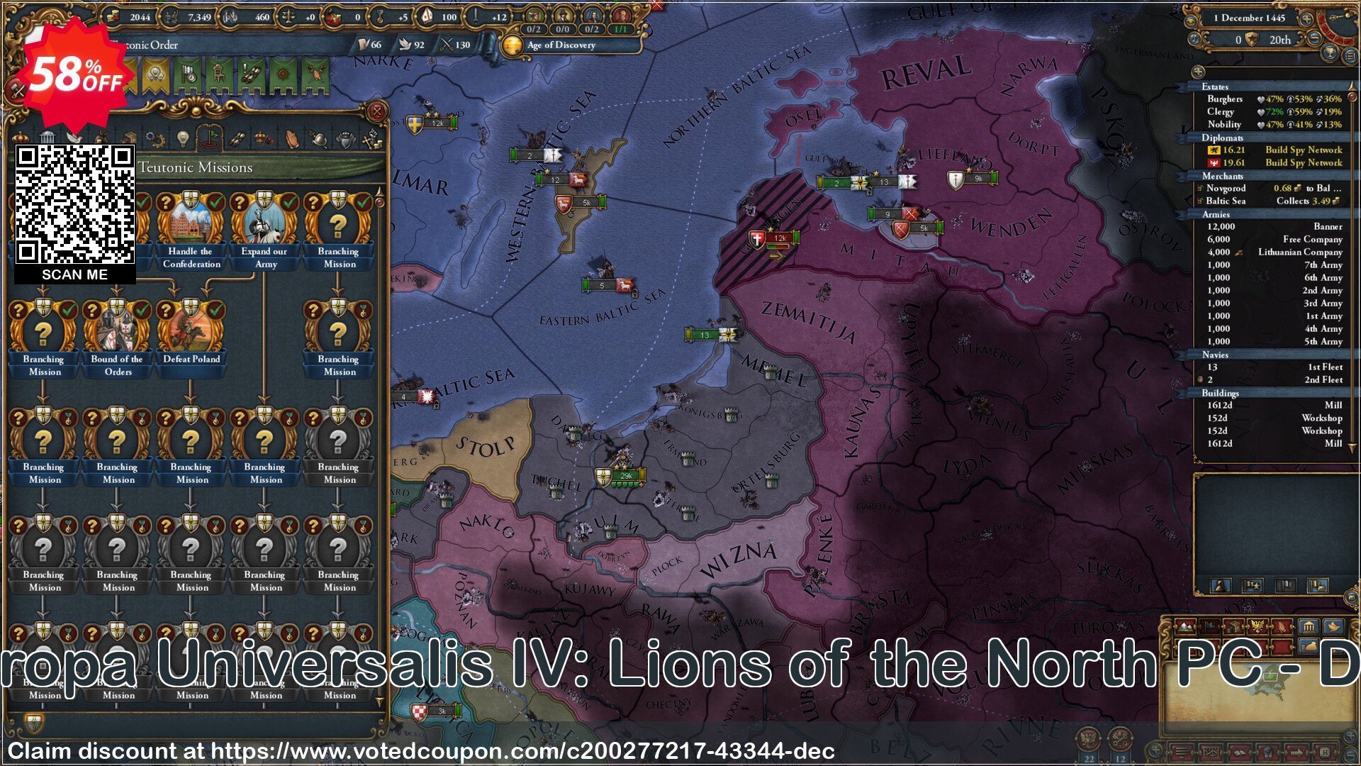 Europa Universalis IV: Lions of the North PC - DLC Coupon Code May 2024, 58% OFF - VotedCoupon