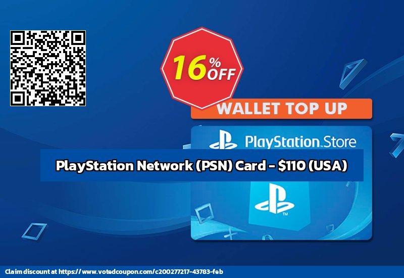 PS Network, PSN Card - $110, USA  Coupon, discount PlayStation Network (PSN) Card - $110 (USA) Deal CDkeys. Promotion: PlayStation Network (PSN) Card - $110 (USA) Exclusive Sale offer