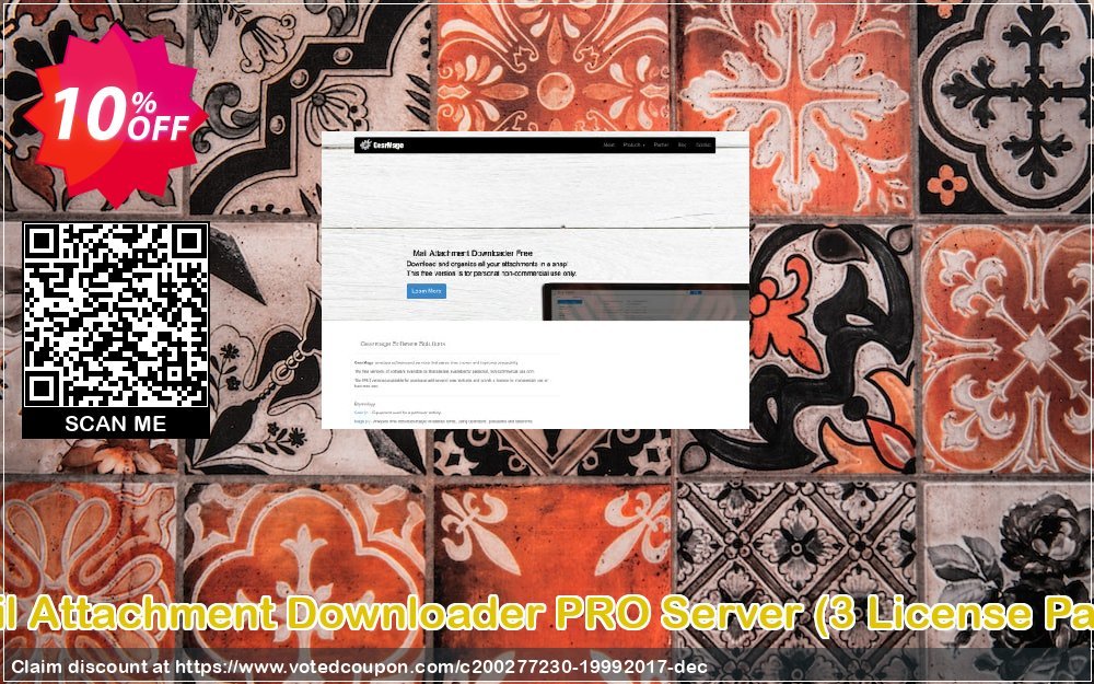 Mail Attachment Downloader PRO Server, 3 Plan Pack  Coupon, discount Mail Attachment Downloader PRO Server (3 License Pack) Staggering offer code 2023. Promotion: Staggering offer code of Mail Attachment Downloader PRO Server (3 License Pack) 2023