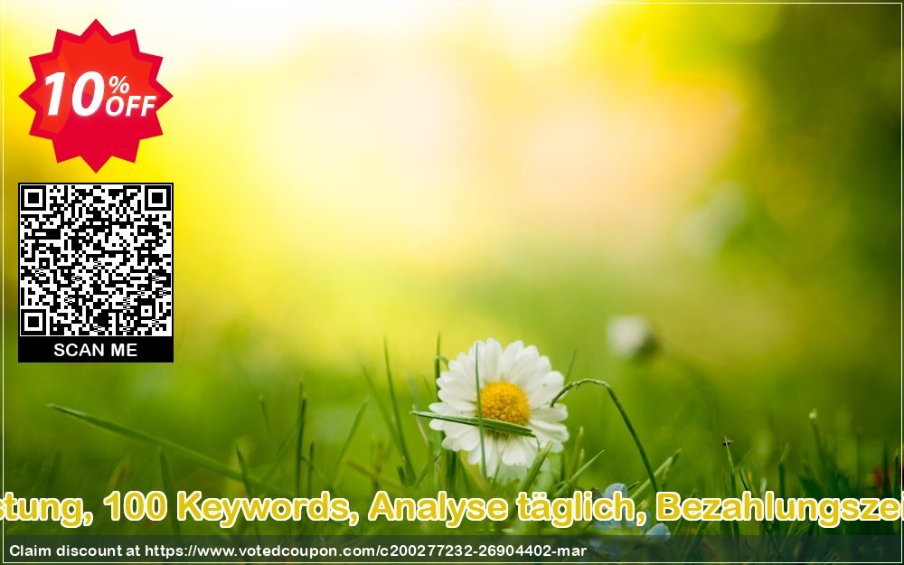 SEO-Dienstleistung, 100 Keywords, Analyse täglich, Bezahlungszeitraum 1 Monat Coupon Code Apr 2024, 10% OFF - VotedCoupon