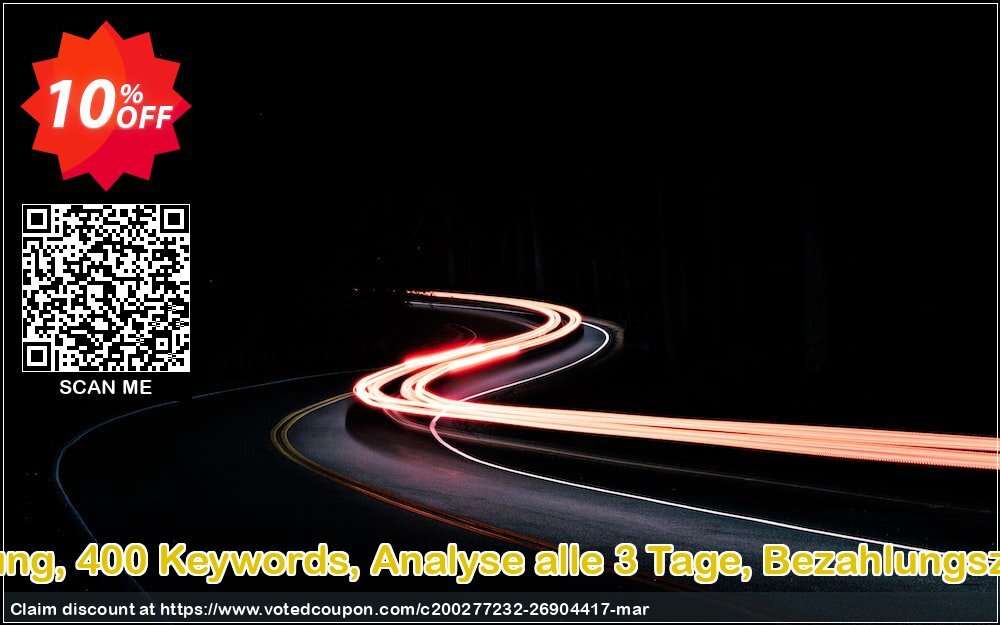 SEO-Dienstleistung, 400 Keywords, Analyse alle 3 Tage, Bezahlungszeitraum 1 Monat Coupon Code May 2024, 10% OFF - VotedCoupon