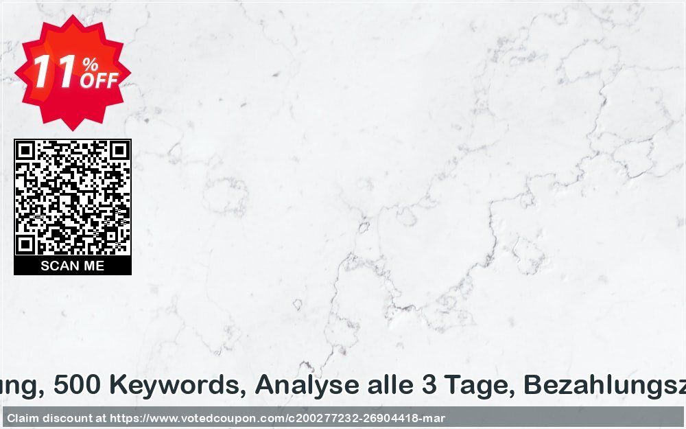 SEO-Dienstleistung, 500 Keywords, Analyse alle 3 Tage, Bezahlungszeitraum 1 Monat Coupon Code May 2024, 11% OFF - VotedCoupon