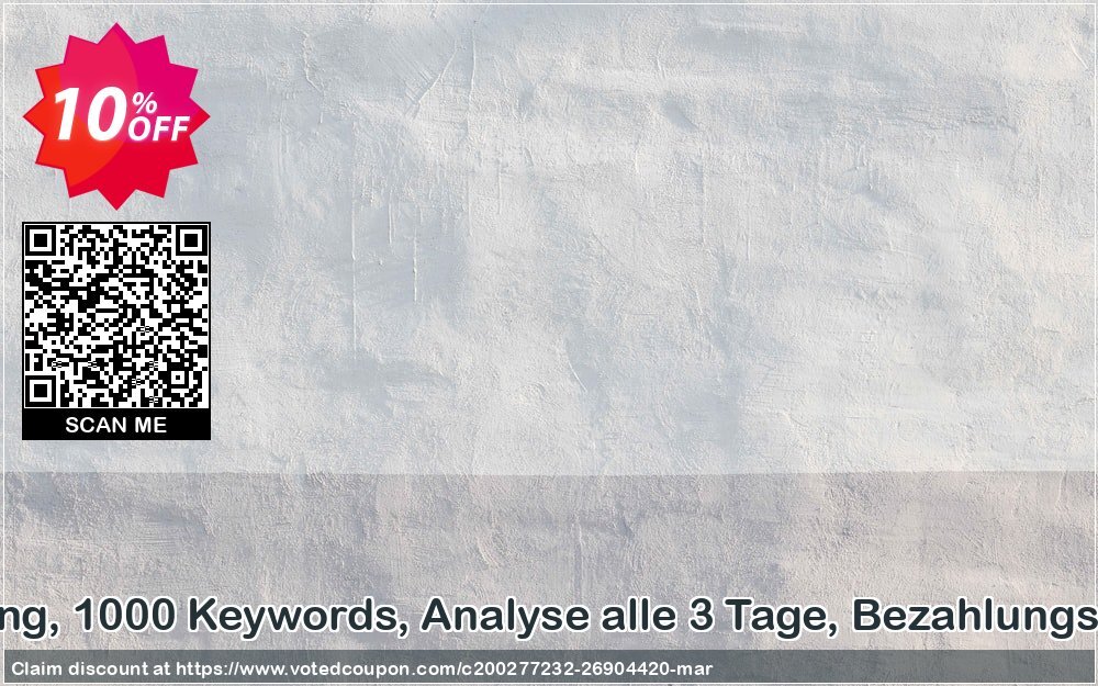 SEO-Dienstleistung, 1000 Keywords, Analyse alle 3 Tage, Bezahlungszeitraum 1 Monat Coupon Code Apr 2024, 10% OFF - VotedCoupon