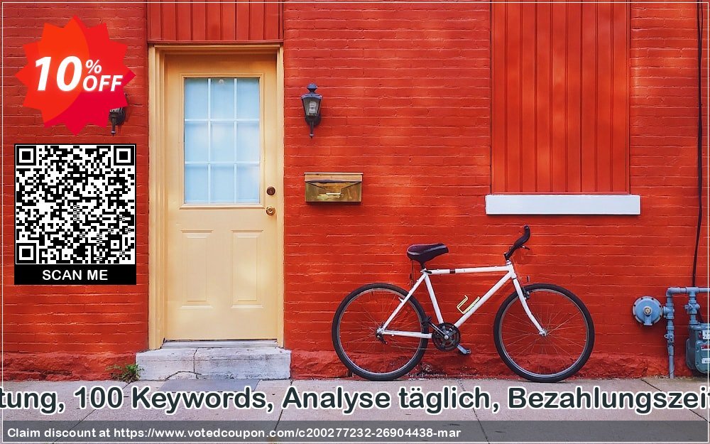 SEO-Dienstleistung, 100 Keywords, Analyse täglich, Bezahlungszeitraum 3 Monate Coupon Code Jun 2024, 10% OFF - VotedCoupon