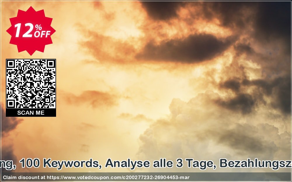 SEO-Dienstleistung, 100 Keywords, Analyse alle 3 Tage, Bezahlungszeitraum 3 Monate Coupon Code Apr 2024, 12% OFF - VotedCoupon