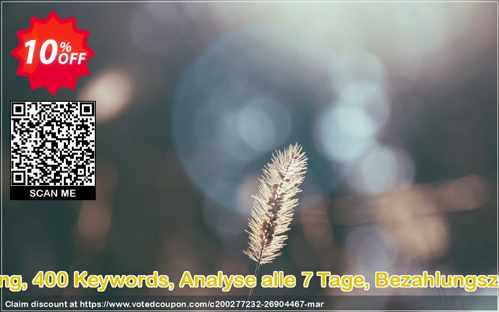 SEO-Dienstleistung, 400 Keywords, Analyse alle 7 Tage, Bezahlungszeitraum 3 Monate Coupon Code Apr 2024, 10% OFF - VotedCoupon