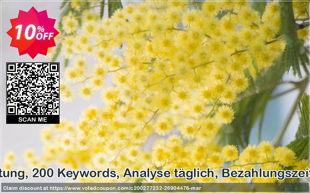 SEO-Dienstleistung, 200 Keywords, Analyse täglich, Bezahlungszeitraum 6 Monate Coupon Code Apr 2024, 10% OFF - VotedCoupon