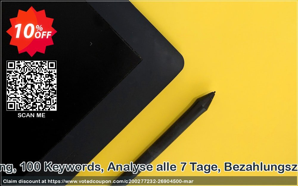 SEO-Dienstleistung, 100 Keywords, Analyse alle 7 Tage, Bezahlungszeitraum 6 Monate Coupon Code May 2024, 10% OFF - VotedCoupon