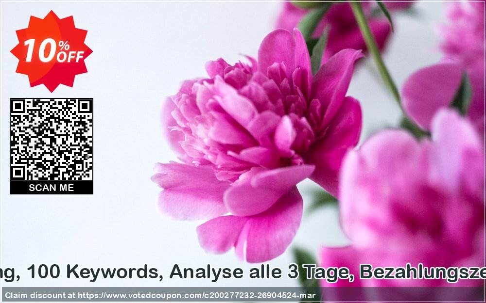 SEO-Dienstleistung, 100 Keywords, Analyse alle 3 Tage, Bezahlungszeitraum 12 Monate Coupon Code Apr 2024, 10% OFF - VotedCoupon