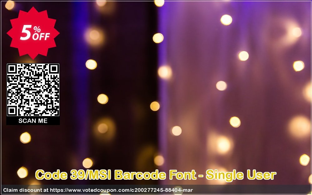 Code 39/MSI Barcode Font - Single User Coupon, discount Code 39/MSI Barcode Font - Single User Amazing sales code 2024. Promotion: Amazing sales code of Code 39/MSI Barcode Font - Single User 2024