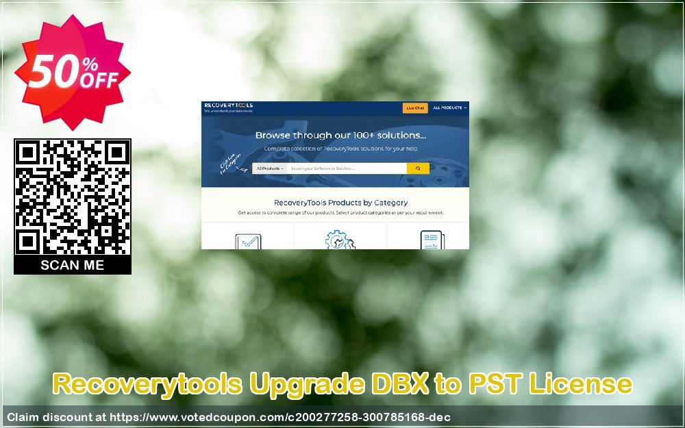 Recoverytools Upgrade DBX to PST Plan Coupon, discount Coupon code Upgrade DBX to PST License. Promotion: Upgrade DBX to PST License offer from Recoverytools