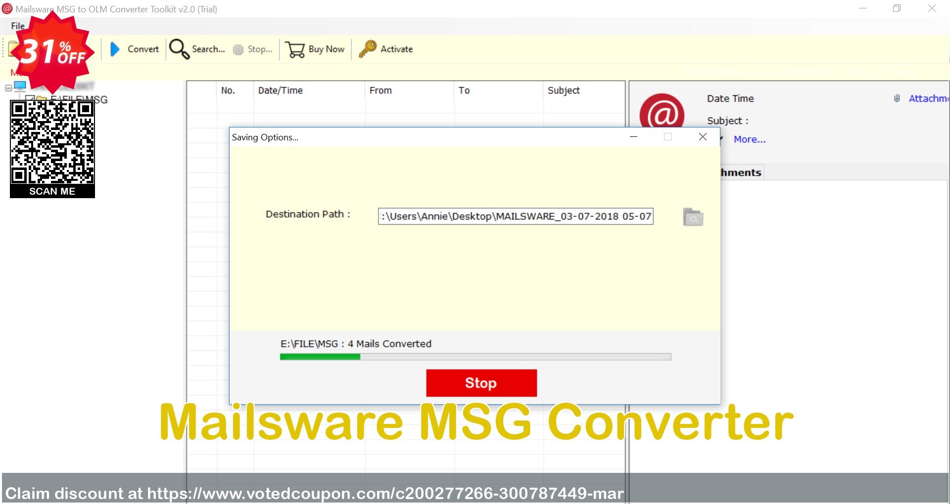 Mailsware MSG Converter Coupon, discount Coupon code Mailsware MSG Converter - Standard License. Promotion: Mailsware MSG Converter - Standard License offer from ZOOK Software