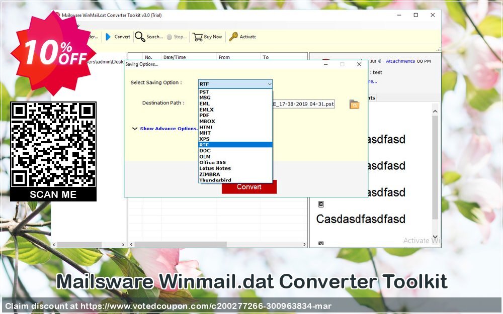 Mailsware Winmail.dat Converter Toolkit Coupon, discount Coupon code Mailsware Winmail.dat Converter Toolkit - Standard License. Promotion: Mailsware Winmail.dat Converter Toolkit - Standard License offer from ZOOK Software