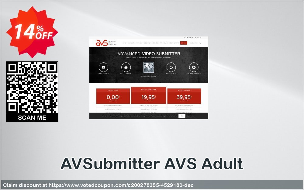 AVSubmitter AVS Adult Coupon, discount AVS Adult [PRO] - (01 Month License) Wonderful sales code 2023. Promotion: Wonderful sales code of AVS Adult [PRO] - (01 Month License) 2023