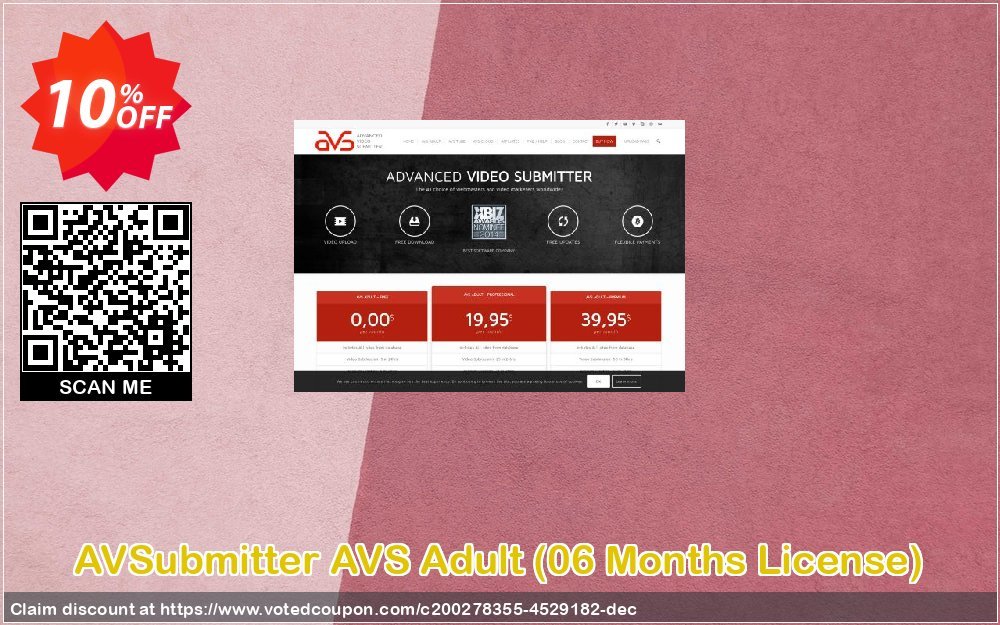 AVSubmitter AVS Adult, 06 Months Plan  Coupon, discount AVS Adult [PRO] - (06 Months License) Stunning offer code 2023. Promotion: Stunning offer code of AVS Adult [PRO] - (06 Months License) 2023