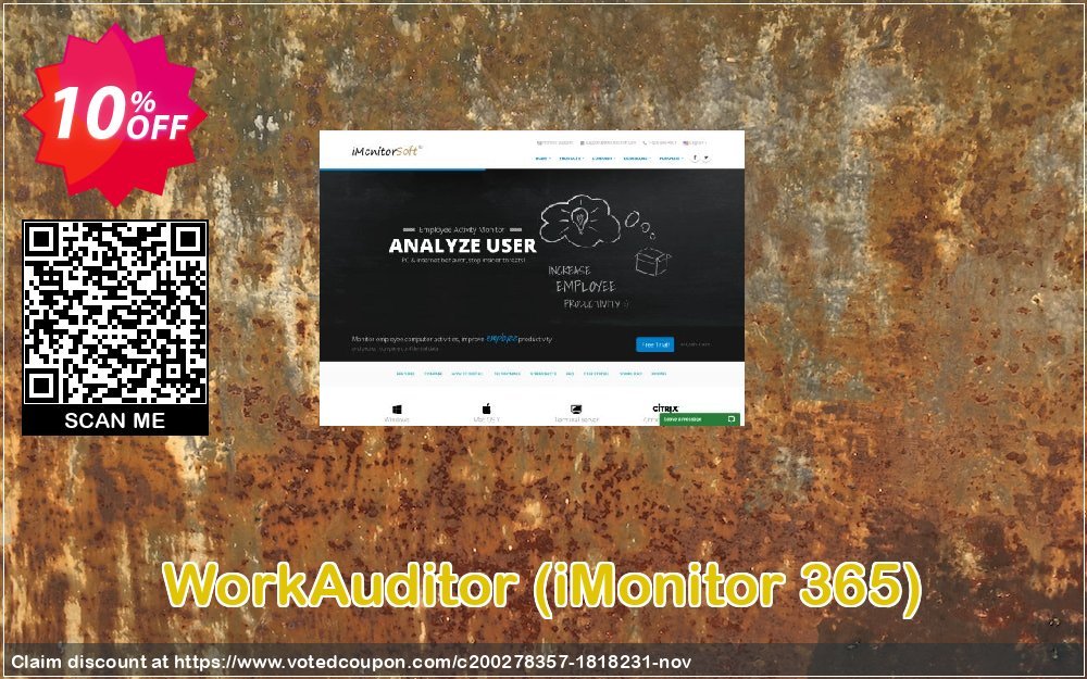 WorkAuditor, iMonitor 365  Coupon, discount WorkAuditor(iMonitor 365) 1 year license Amazing promo code 2023. Promotion: Amazing promo code of WorkAuditor(iMonitor 365) 1 year license 2023