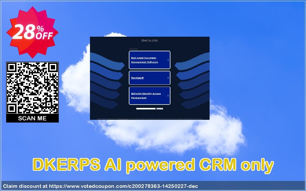 DKERPS AI powered CRM only Coupon, discount AI POWERED CRM ONLY - UNLIMITED USERS Impressive deals code 2024. Promotion: Impressive deals code of AI POWERED CRM ONLY - UNLIMITED USERS 2024