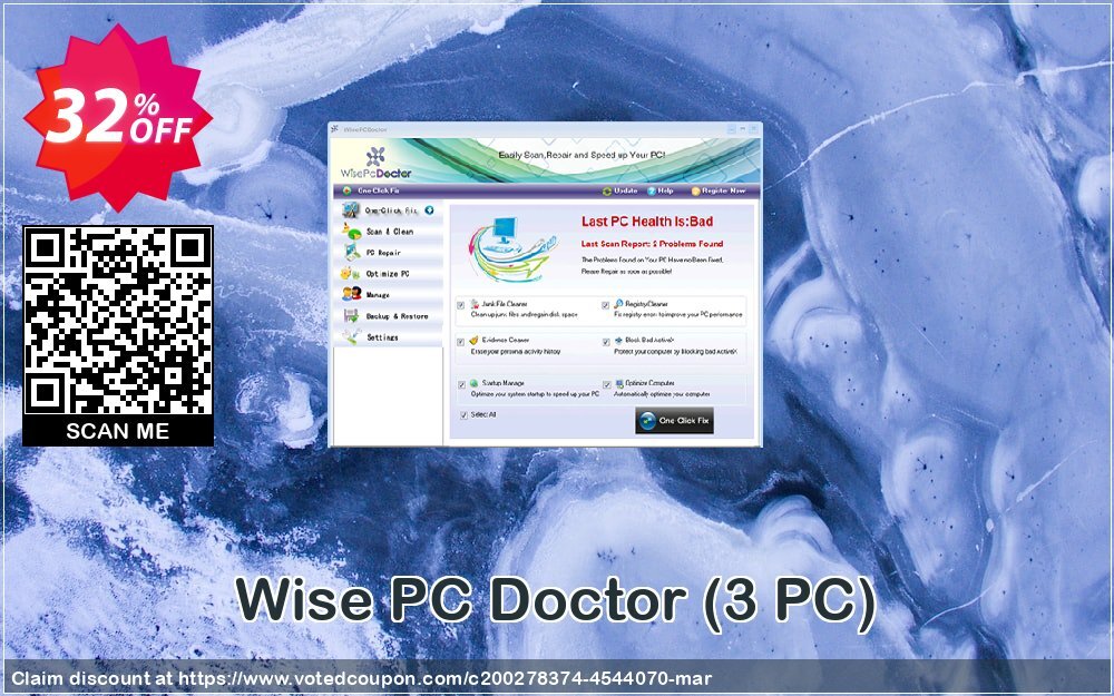 Wise PC Doctor, 3 PC  Coupon, discount Wise PC Doctor 3 PC 1 Year Excellent offer code 2024. Promotion: Excellent offer code of Wise PC Doctor 3 PC 1 Year 2024