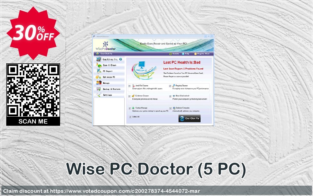 Wise PC Doctor, 5 PC  Coupon, discount Wise PC Doctor 5 PC 1 Year Wondrous promo code 2024. Promotion: Wondrous promo code of Wise PC Doctor 5 PC 1 Year 2024