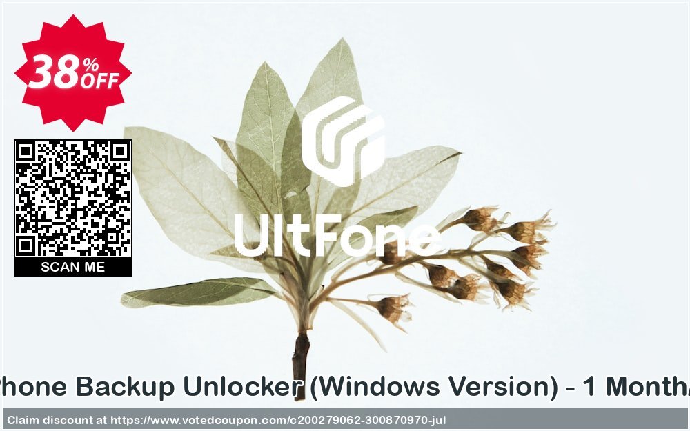 UltFone iPhone Backup Unlocker, WINDOWS Version - Monthly/5 Devices Coupon, discount Coupon code UltFone iPhone Backup Unlocker (Windows Version) - 1 Month/5 Devices. Promotion: UltFone iPhone Backup Unlocker (Windows Version) - 1 Month/5 Devices offer from UltFone