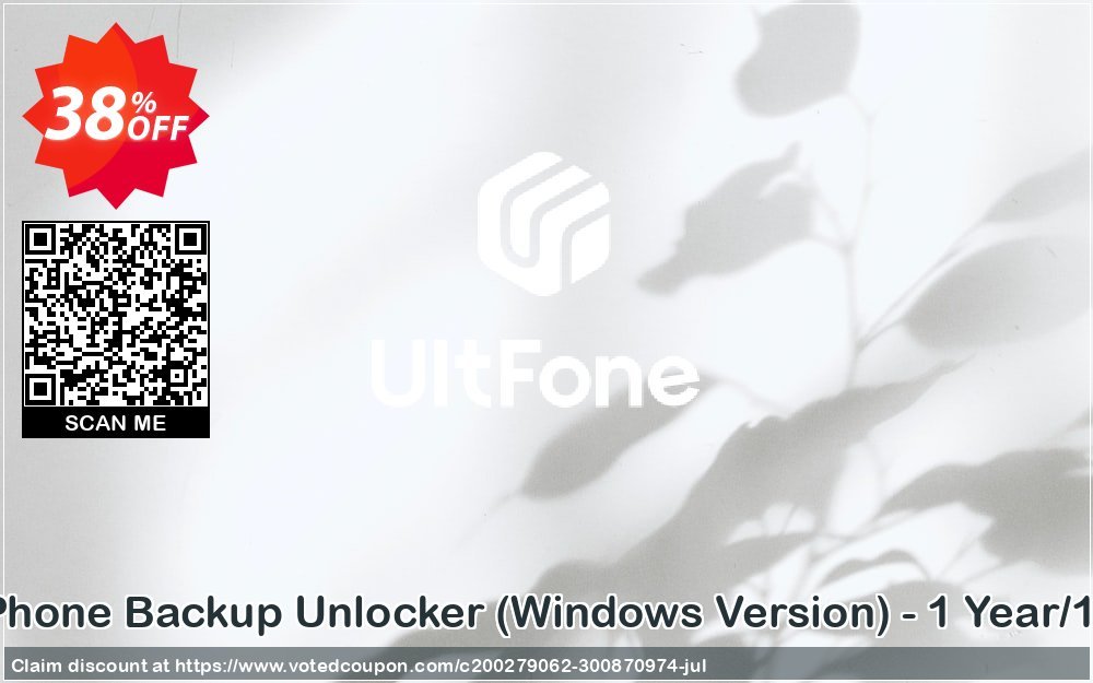 UltFone iPhone Backup Unlocker, WINDOWS Version - Yearly/15 Devices voted-on promotion codes