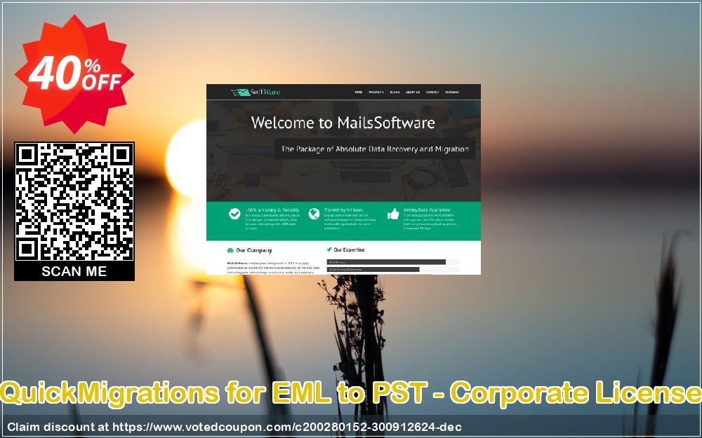 QuickMigrations for EML to PST - Corporate Plan Coupon, discount Coupon code QuickMigrations for EML to PST - Corporate License. Promotion: QuickMigrations for EML to PST - Corporate License offer from MailsSoftware