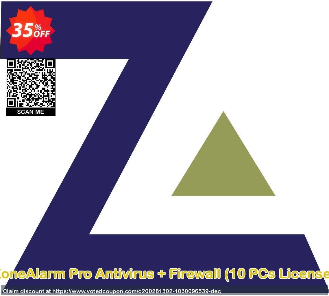 ZoneAlarm Pro Antivirus + Firewall, 10 PCs Plan  Coupon, discount 35% OFF ZoneAlarm Pro Antivirus + Firewall (10 PCs License), verified. Promotion: Amazing offer code of ZoneAlarm Pro Antivirus + Firewall (10 PCs License), tested & approved