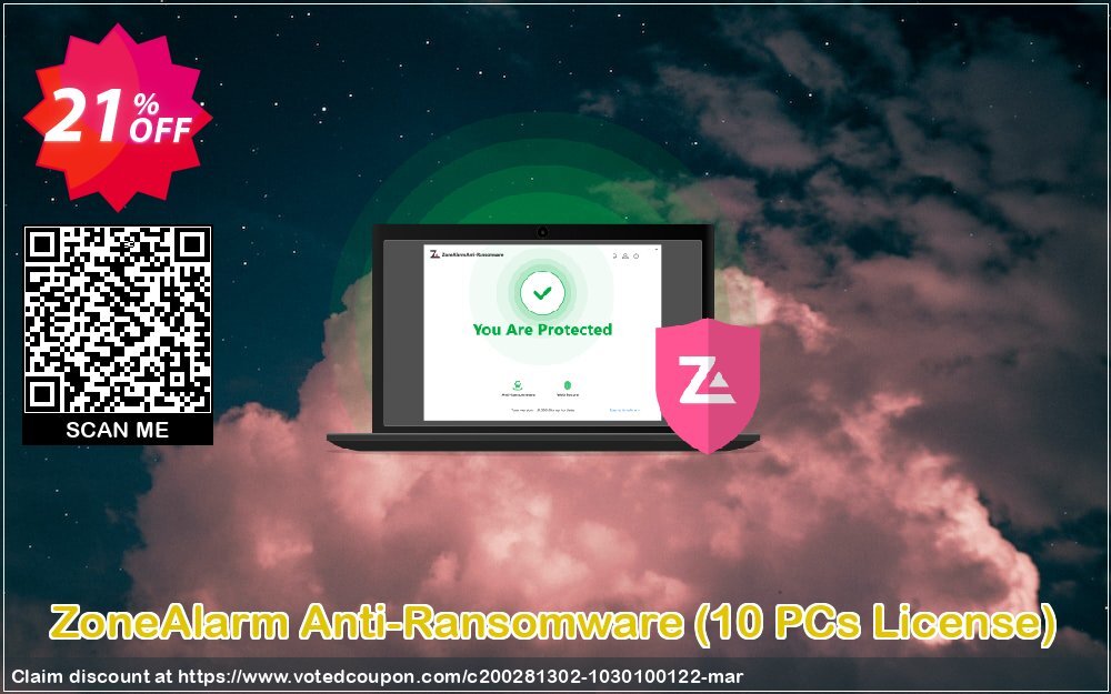 ZoneAlarm Anti-Ransomware, 10 PCs Plan  Coupon, discount 20% OFF ZoneAlarm Anti-Ransomware (10 PCs License), verified. Promotion: Amazing offer code of ZoneAlarm Anti-Ransomware (10 PCs License), tested & approved