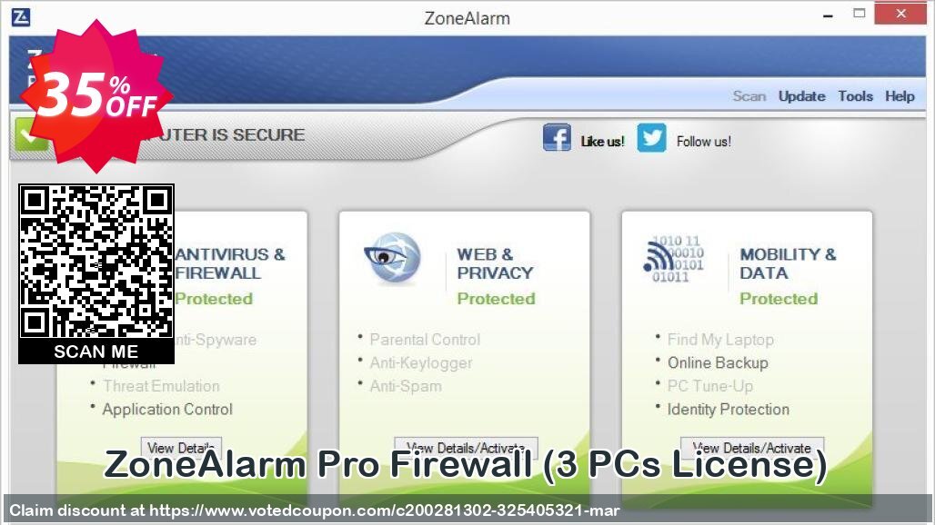 ZoneAlarm Pro Firewall, 3 PCs Plan  Coupon, discount 35% OFF ZoneAlarm Pro Firewall (3 PCs License), verified. Promotion: Amazing offer code of ZoneAlarm Pro Firewall (3 PCs License), tested & approved