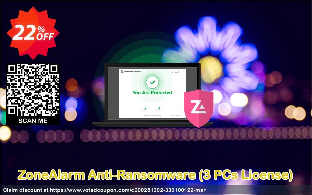 ZoneAlarm Anti-Ransomware, 3 PCs Plan  Coupon, discount 20% OFF ZoneAlarm Anti-Ransomware (3 PCs License), verified. Promotion: Amazing offer code of ZoneAlarm Anti-Ransomware (3 PCs License), tested & approved