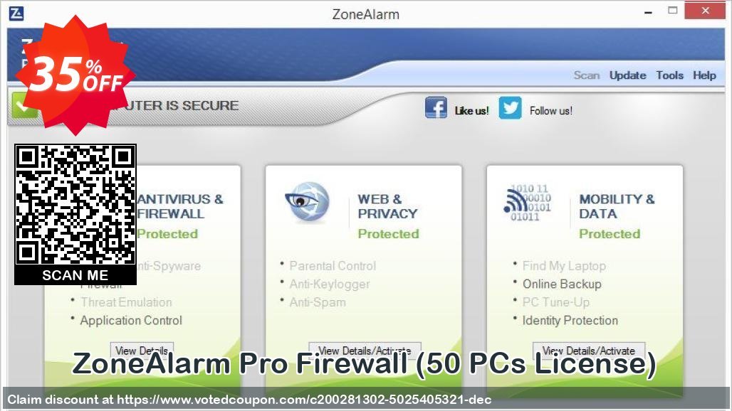 ZoneAlarm Pro Firewall, 50 PCs Plan 