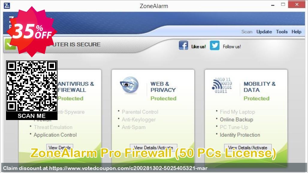 ZoneAlarm Pro Firewall, 50 PCs Plan  Coupon Code May 2024, 35% OFF - VotedCoupon