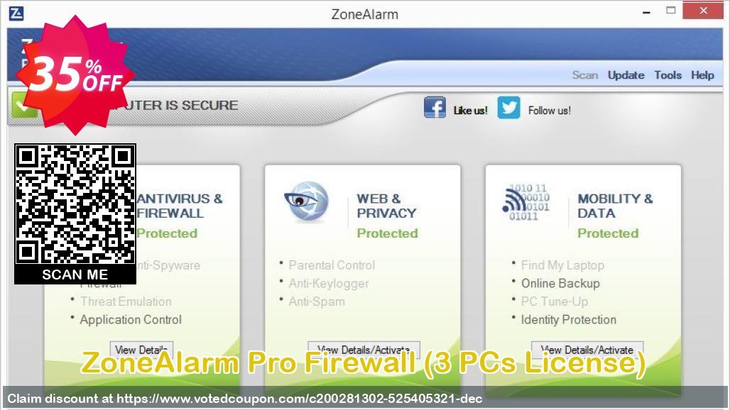 ZoneAlarm Pro Firewall, 3 PCs Plan  Coupon, discount 35% OFF ZoneAlarm Pro Firewall (3 PCs License), verified. Promotion: Amazing offer code of ZoneAlarm Pro Firewall (3 PCs License), tested & approved