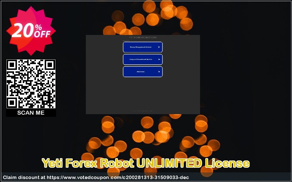 Yeti Forex Robot UNLIMITED Plan Coupon, discount Yeti Forex Robot UNLIMITED License Excellent promotions code 2024. Promotion: Excellent promotions code of Yeti Forex Robot UNLIMITED License 2024