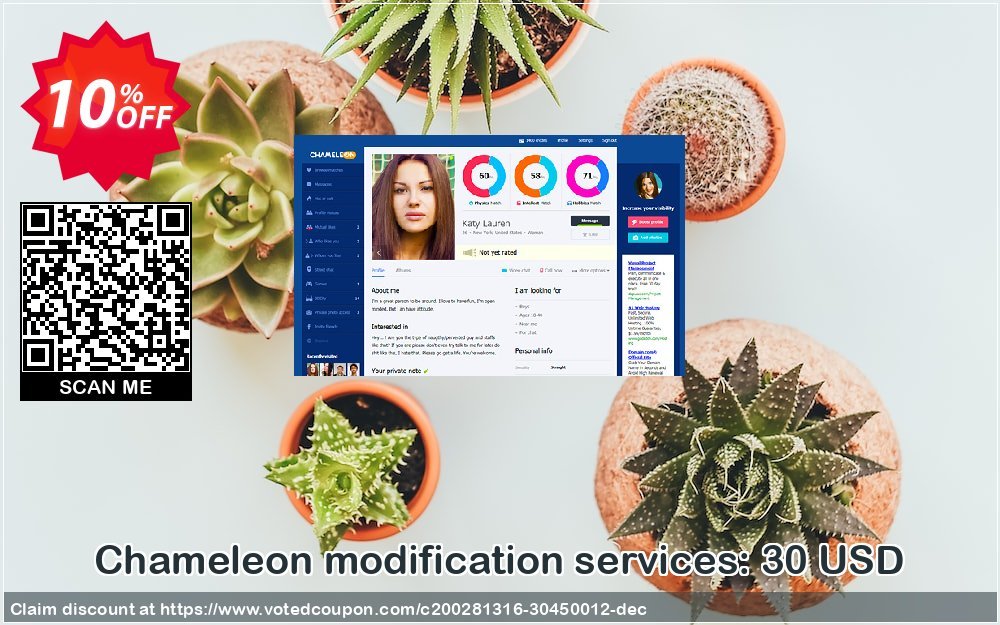 Chameleon modification services: 30 USD Coupon, discount Chameleon modification services: 30 USD Wonderful sales code 2024. Promotion: Wonderful sales code of Chameleon modification services: 30 USD 2024